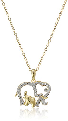 Amazon Collection Gold Plated Silver Open Elephant with Baby Pendant Necklace, 18
