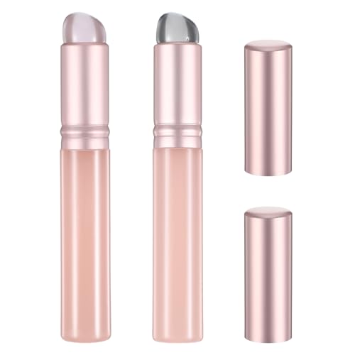 2 Pcs Silicone Lip Brush Round Head Lip Balm Applicator With Cover Portable Mini Lip Brush Reusable Silicone Makeup Applicator For Lipstick Lip Balm Gloss Concealer Pink And Transparent Black