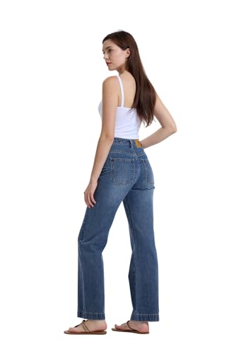 Women's Jeans High Waisted Straight Leg(Size L) Indigo3