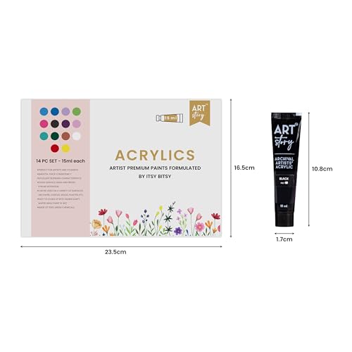 Image of Itsy Bitsy Art Story Artists Acrylic Paint Set - 14 Colors X 15ml each| for Paper, Canvas, MDF, Wall, Glass, Plastic, Metal, Terracotta|Premium Multi Surface paint for DIY Art & Craft| For Beginners Students Adults