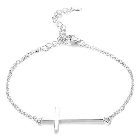 Sllaiss 925 Sterling Silver Cross Bracelet for Women Christian Bracelet Adjustable Chain Bracelet Cross Jewellery White Gold Plated Bracelet Cover
