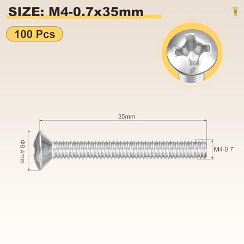 Image of METALLIXITY Semi-Countersunk Oval Head Machine Screws (M4-0.7x35) 100Pcs, 304 Stainless Steel Phillips Cross Recessed Machine Screw Bolts - for Furniture Assembly DIY Projects, Silver
