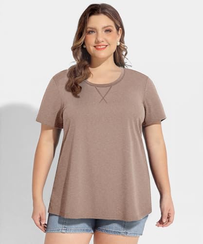 Image of CARCOS Plus Size Tops for Women Short Sleeve Shirt Summer Star /Leopard /Tie Dye /Flower Crewneck Pullover Tunic XL-5XL
