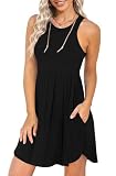 LONGYUAN Womens Sundress 2026 Casual Tank Dress Hide Belly Loose Fit Hawaiian Sun Dress with Pockets Black Small