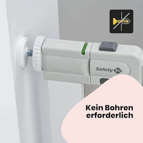 Safety 1st SecureTech Metal Gate, Treppenschutzgitter ohne Bohren, 73–80 cm (bis 136 cm erweiterbar), Leicht Schließbares Türschutzgitter, mit Einer Hand Öffnen, Kein Bohren, Zweifachsicherung, Weiß