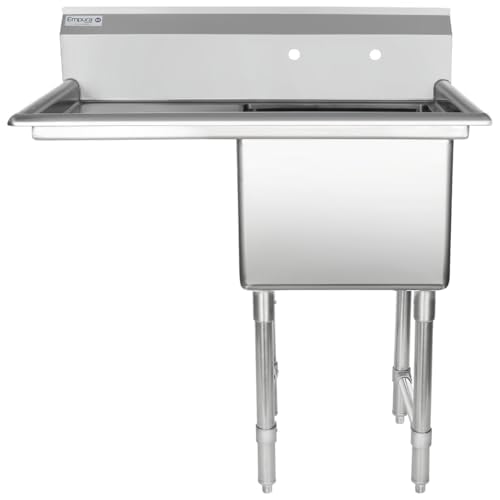 Image of Empura 39 inch Wide Stainless Steel One Compartment Commercial Sink | Utility 18 inch x 18 inch Bowl for Restaurant Laundry Hotel | 18 inch Left Drainboard, 9.75 inch Backsplash, 38.5 inchW x 23.5 inchD x 44.25 inchH, 16 Gauge, NSF