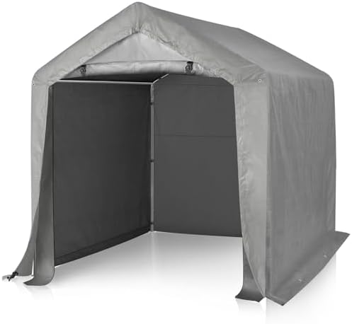 LEADZM Gerätehaus 180 x 180 cm,Wasserdicht & UV-Schutz mit Reißverschlusstür,Garagenzelt für Fahrräder,Gartengeräte & Terrasse,Gartenhaus,Fahrradgarage & Aufbewahrungszelt Grau