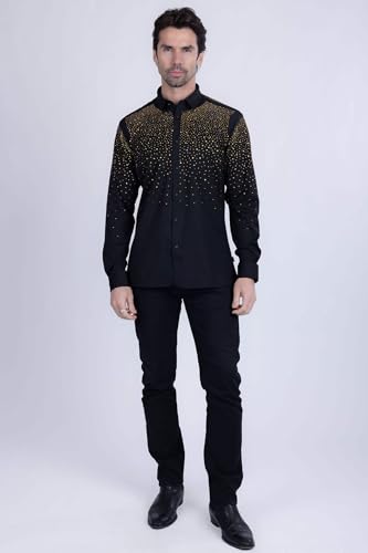 Barabas Men's Rhinestones Jewels Long Sleeve Shirt 4B063