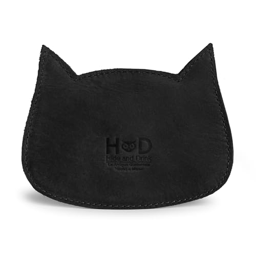 Image of Hide & Drink, Cat Shape Wallet Handmade from Full Grain Leather - Cartoon Black