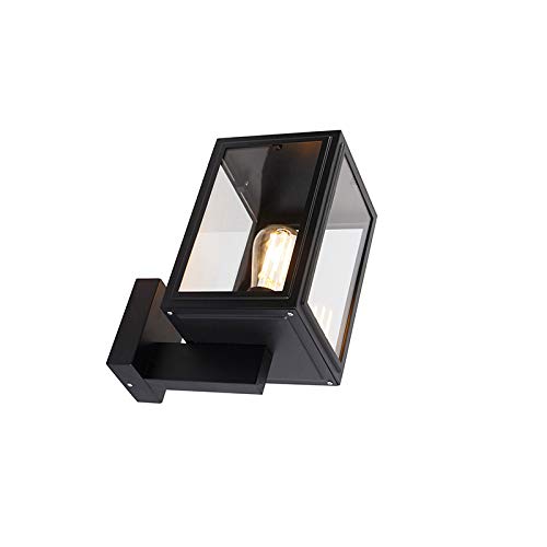 Qazqa Industrie außen Wandleuchte, Außenlampe, Wandlampe für den Garten - Sutton - Schwarz, max. 100W, Geeignet für LED, 17cm, IP44, Würfel