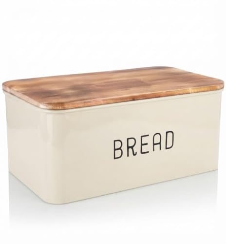 Image of Metal Bread Box Set | Airtight Bread Storange Box For Kitchen Bread Dispenser Food Grade Storage Box with Wooden Lid - 4 litres.