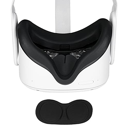 Accessories for Oculus Quest 2, Silicone Face Cover Sweatproof and Lens Protective Cover , Soft and Washable, Accessories Kit - Black