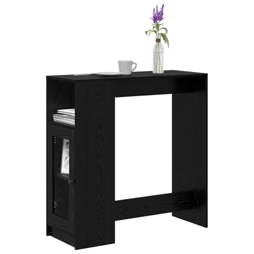 Table de bar noire aspect chêne 101x40x103.5 cm en bois avec 3 étagères - 4
