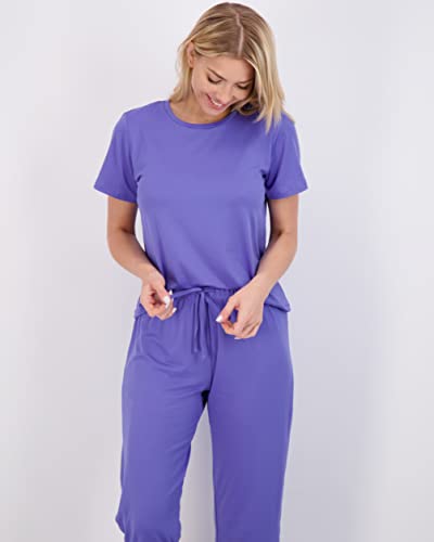 Real Essentials 2 Pack: Womens Pajamas Short Sleeve Sleepwear Tops and Capri Pants Pjs Print Pajama Sets (Available In Plus)3