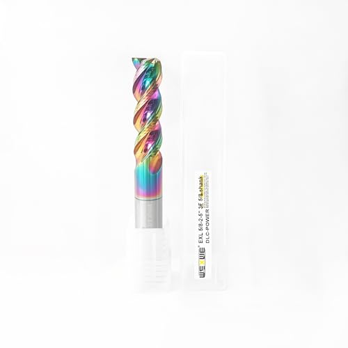 Image of Tools 5 /8 inch Extra Long Carbide Square End Mill for Aluminum, Copper Alloy, Plastic, 5 inch Overall Length End Mill Bits, 3 Flute HRC 62 Deg DLC Coating, CNC Router Bits 5 /8 Shank (5 /8-5 inch 1PCS)