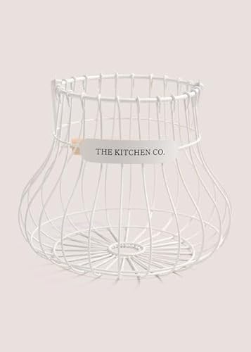 White Metal Wire Eggs Basket With a Wooden Handle Kitchen Co Egg Holder Keep Your Eggs Fresh And Organized Kitchen Decor - T24
