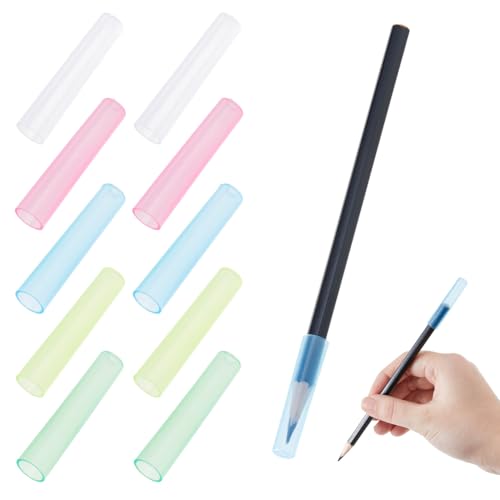 SUPERFINDINGS 50Pcs Random Colours Plastic Pencil Cap Toppers Clear Tip Protector Cover Colorful Extender Holders for Wooden Pencils Office Back to School Supplies