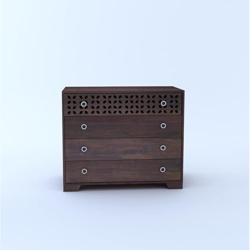 Image of Amazon Brand - Solimo Solid Sheesham Wood Chest of Drawers for Storage| Wooden Kundal Sideboard Cabinet with 4 Drawers Dresser for Living Room, Drawing Room (Walnut Finish)