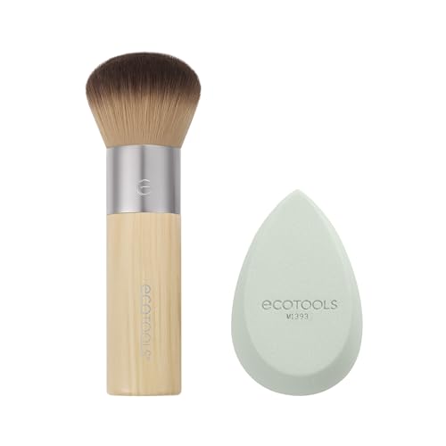EcoTools Blend + Blur Makeup Brush and Sponge Duo, Makeup Blender Sponge & Foundation Brush, For Liquid & Cream Makeup, Cloud Skin, Eco Friendly, Latex-Free, Cruelty Free, & Vegan, 2 Piece Set - Image 3