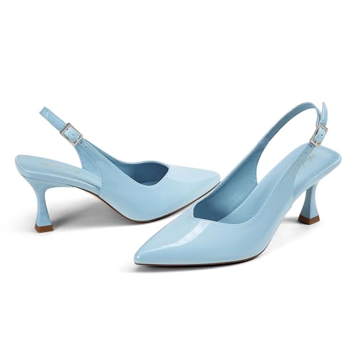 Image of Elisabet Tang Women's Kitten Heel Slingback Low Pumps 3 Inches Stiletto Pointed Closed Toe Elegant Dressy Bridal Wedding Party Shoes