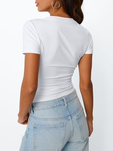 Trendy Queen Womens Basic V Neck Short Sleeve T Shirts Slim Fit Crop Y2k Tee 2025 Summer Cute Gym Fashion Clothes4