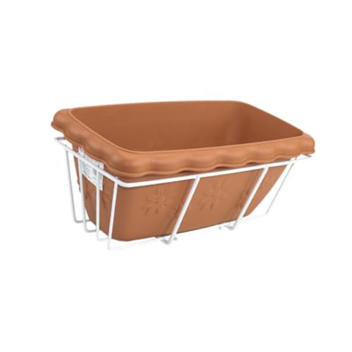 MYCENSE Balcony Railing Planter Flower Pot Fence Potted Ornament with Drainage Holes Plant Basket Window Box for Outside Patio Yard, Brown and White