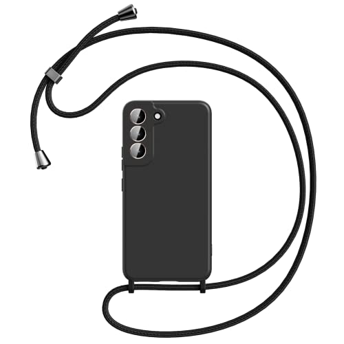 Oududianzi Coque Compatible avec Samsung Galaxy S22 5G,Housse en TPU Silicone Souple avec Cordon Réglable pour Le Cou Convient pour Samsung Galaxy S22 5G-Noir Cover