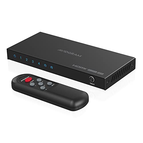 HDMI Switch 4K 60Hz, AVIDGRAM HDMI 2.0 Umschalter 4 in 1 Out, 4 Port HDMI...