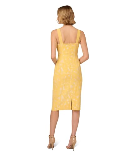 Image of Adrianna Papell Women's Hibiscus Jacquard Tucked Dress - Sleeveless Floral Mid Length Dress with Square Neckline & Back Slit