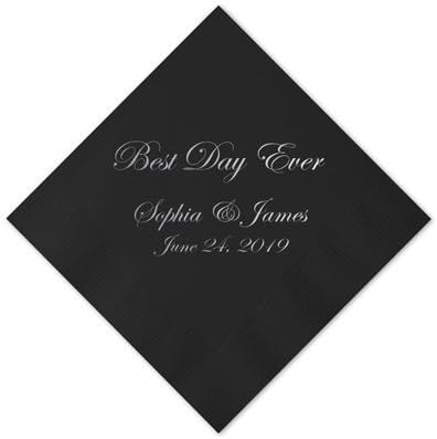 Personalized Black Wedding Cocktail Napkins, set of 100