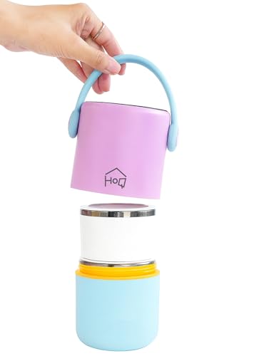 Image of House of Quirk 304 Stainless Steel Lunch Box - 820ml Double-Layer Portable Bento Box with Lid for Office Workers & Students (Purple /Blue)