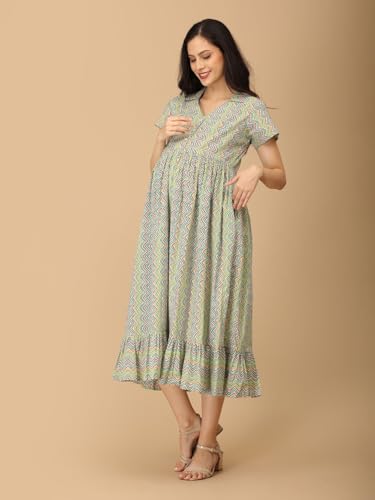 Image of The Mom Store Maternity and Nursing Sleeveless Dress for Women | Casual Dress | Pre and Post Pregnancy Wear | Printed Stylish Dress for New Mom | Trendy Dresses for Women's