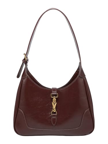 Vintage Hobo Shoulder Bag for Women Genuine Leather Clasp Purse with Adjustable Strap for Everyday Outfits