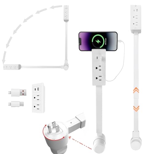 Electrical Outlet Extender Adjustable 17-27 with 2 AC Outlets USB-A & USB-C Ports 180 Rotatable Power Socket Expander for Hard-to-Reach Places Use Behind Nightstands Couches and desks