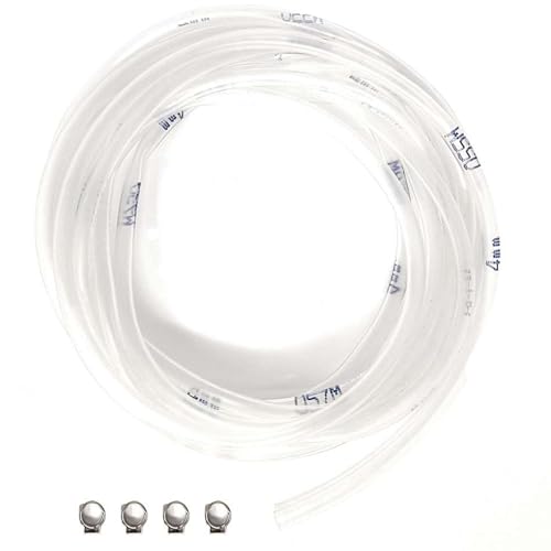 ELCAN 5 mètres de tube ou tube polyvalent universel transparent de diamètre 4x6mm avec 2 fascette. Alimentaire souple en PVC. Par l'eau, le gaz, l'essence,...