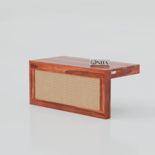 Image of ONIJA Solid Sheesham Wood Center Coffee Table with 2 Stools for Living Room Outdoor | Rosewood Centre Teapoy Tea Table with Stool for Home Office (Honey Finish)