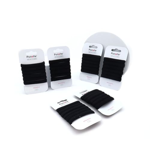 PONETTE - Pack de 36 Gomas de Pelo Grandes Básicas Negras, Elásticas y Muy Resistentes, Marca Española