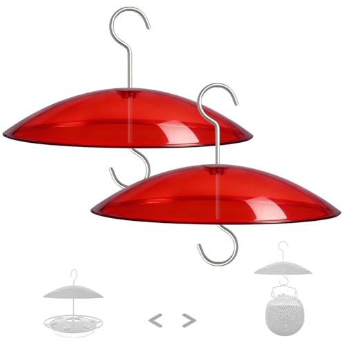 8" Mini Weather Guard for Bird Feeder - 2 PC x Small Protective Dome Cover Against Rain/Snow/Sun - Red Dia. 20CM