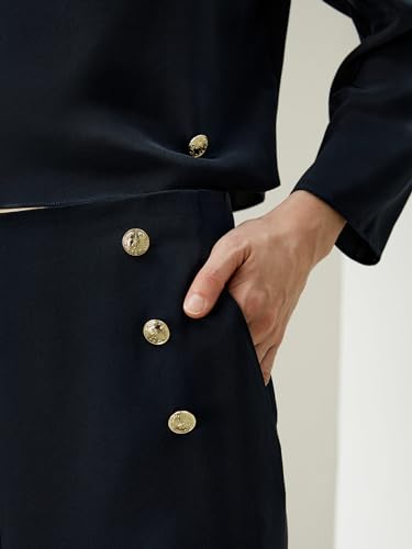 LilySilk 30 Momme 100% Silk Button Front Wide Leg Trousers Concealed Side Zip Fastening High Waist Pants for Women3