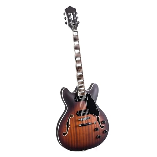 Guitare électrique semi-creuse 6 cordes mate avec manche en palissandre