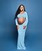 Dedysler Plus Size Maternity Photoshoot Outfits Cut Out Photography Dress for Photos Open Belly Long Sleeve Gown Baby Shower (Blue M)
