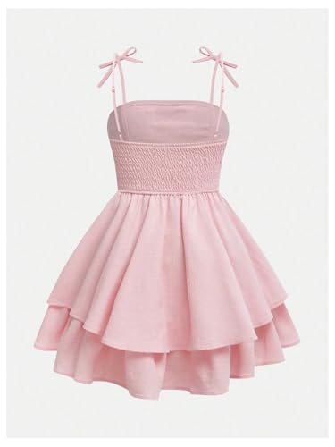 Girl's Flowy Cami Dress Ruched Sleeveless Pink Layered Ruffle Kawaii Short Smocked Summer Dresses2