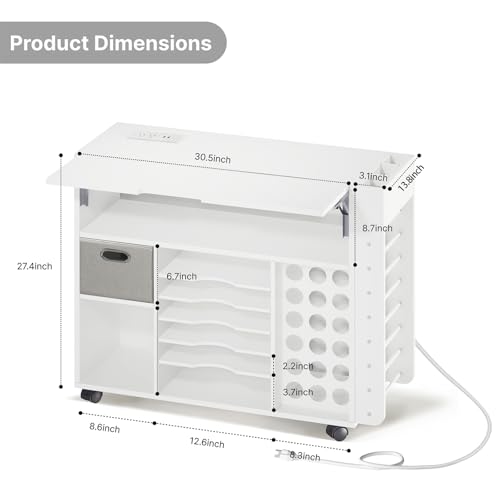 Image of Craft Organizers and Storage Cart with Extendable Desktop and Power Outlet, Compatible with Cricut Maker, Craft Table with Drawer & Vinyl Roll Holders, Craft Cabinet Workstation