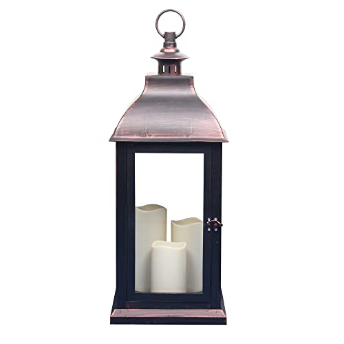 Image of 1Pack Decorative Lantern 24.80 inch H with Dancing Flame LED Timer Candle,ON /Off /Timer LED Candle with 6hours,Hanging Lantern for Outdoor Garden / Indoor Use.
