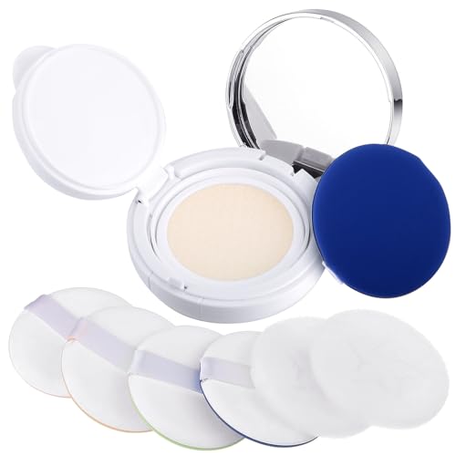 Patelai 7 Pcs 0.5oz Silver Empty Cushion Foundation Makeup Sponge Holder with Sponge Puff and Mirror Portable Make-up Powder Puff Container with Extra Sponges Refillable Foundation Bb Cream Box