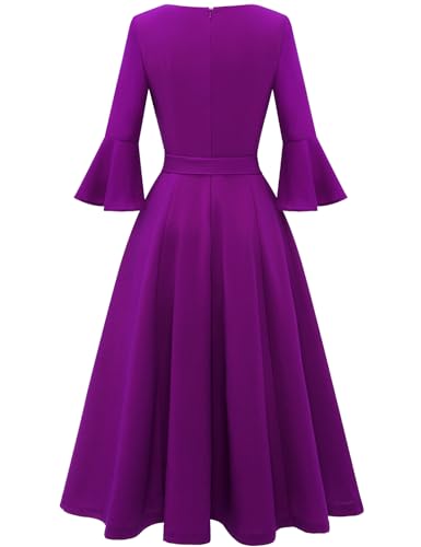 Image of HomRain Women's Church Dresses Modest Bell Sleeve Wedding Guest Cocktail Tea Party Vintage Evening Dress