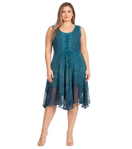 Image of Sakkas Magdilena Stonewashed Corset Front Embroidered Dress