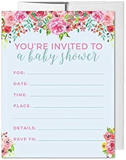 Andaz Press Pink Roses English Tea Party Tea Party Baby Shower Collection, Blank Invitations with Envelopes, 20-Pack, Games Activities and Decorations