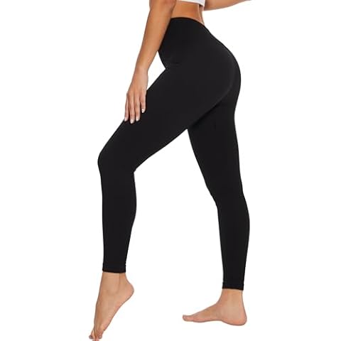 LUOYANXI High Waisted Leggings - No Front Seam Tummy Control for Women Leggings Ribbed Non See Through Running Yoga Pants Black L Cover
