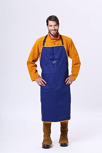 Welding Apron, Fire Resistant Fireproof Apron Metal Working Welder Work Safety Protection Apron Blue For Welding Cutting Cooking With One Pocket #TOP5